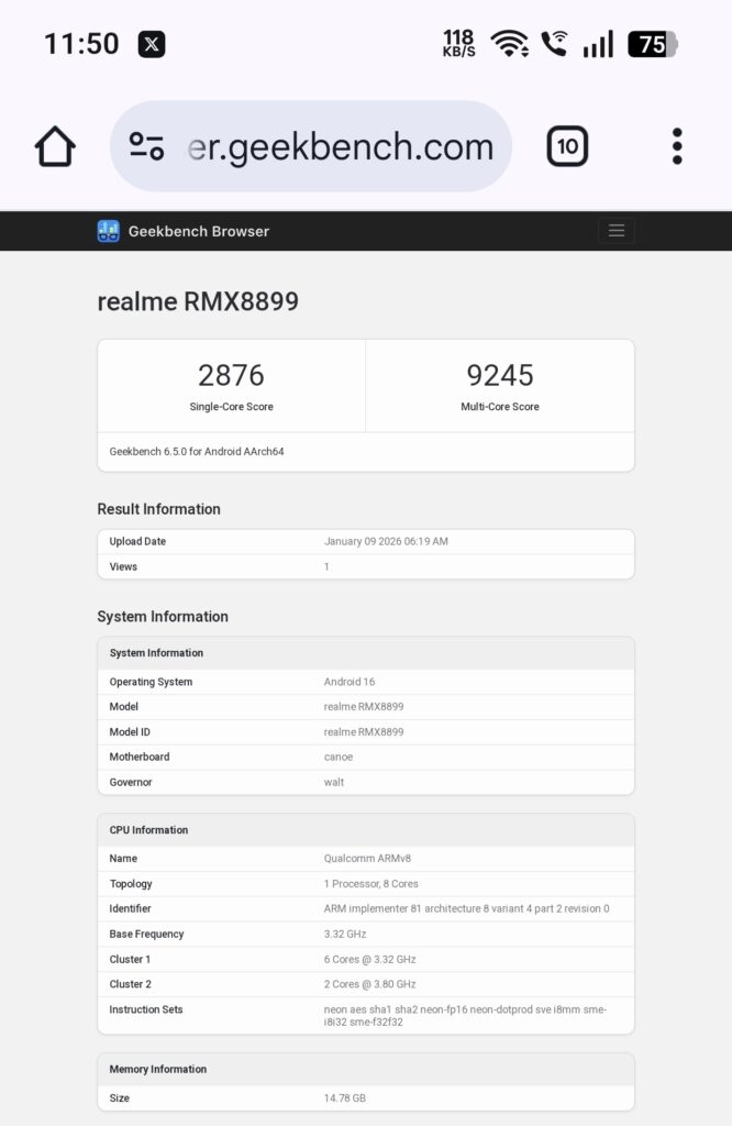 Realme Neo 8 Geekbench Scores