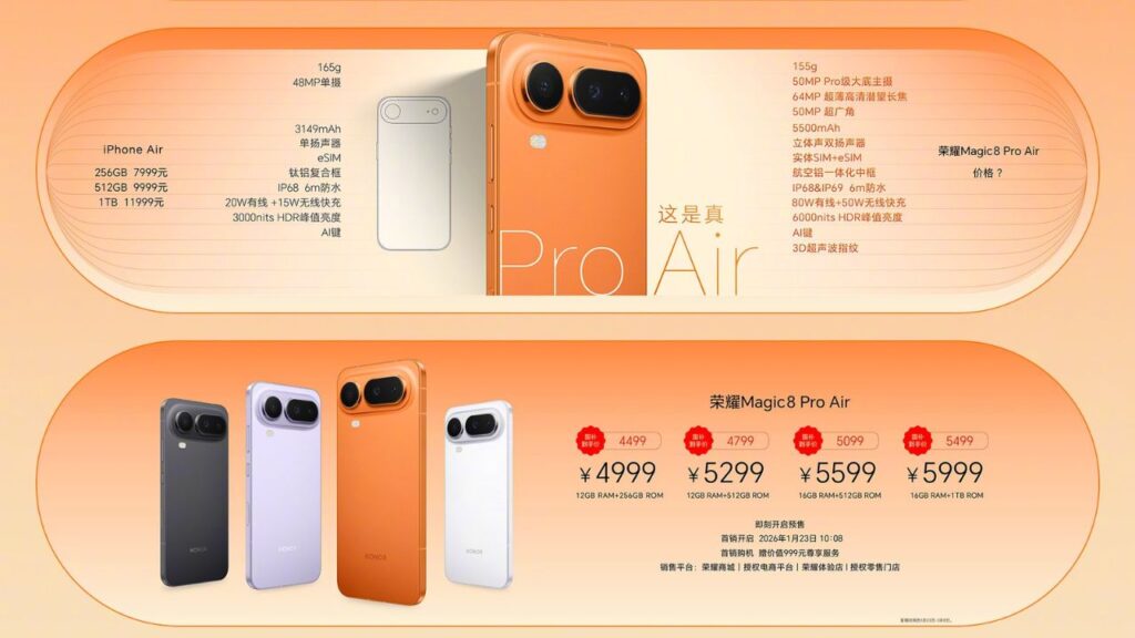 Honor Magic 8 Pro Air Price and Variants