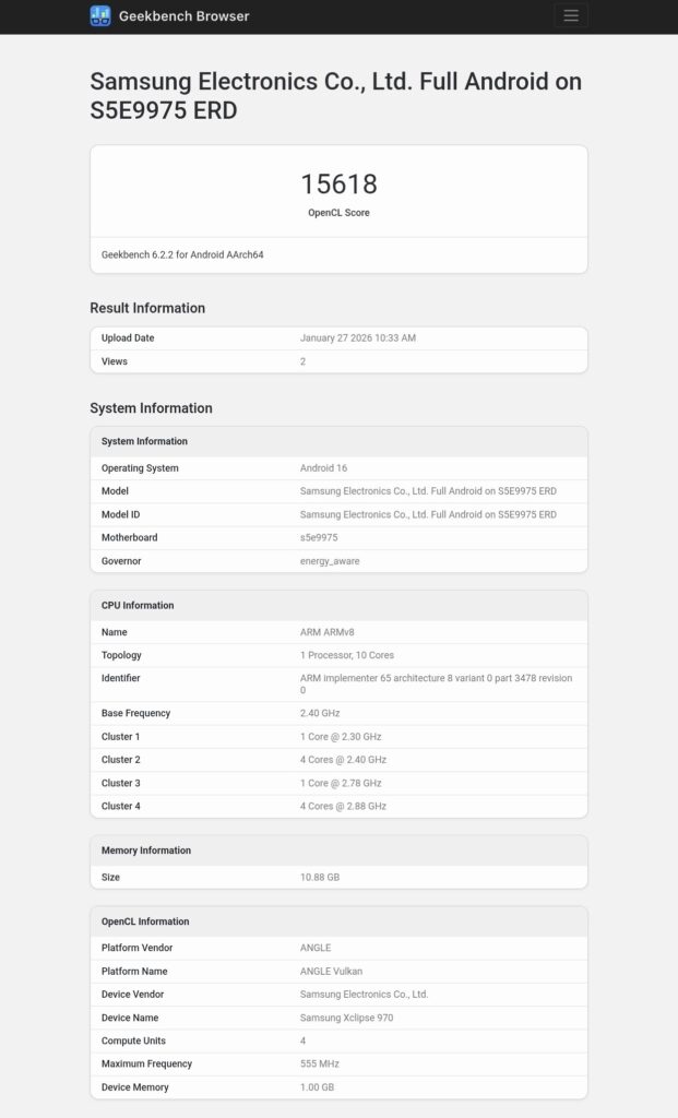 Samsung Exynos 2700 Geekbench Scores Explained
