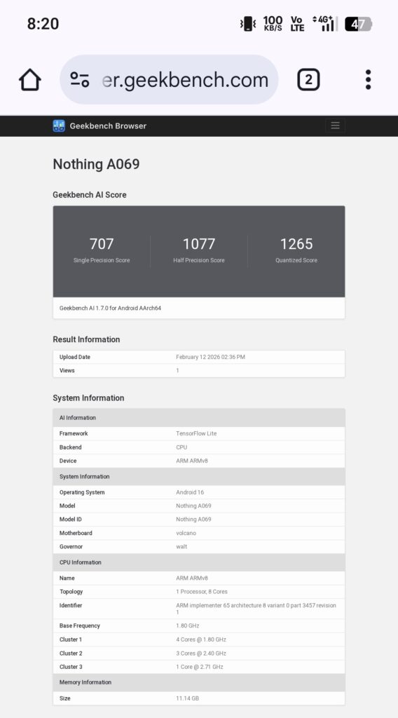 Nothing Phone 4a Pro Geekbench Scores