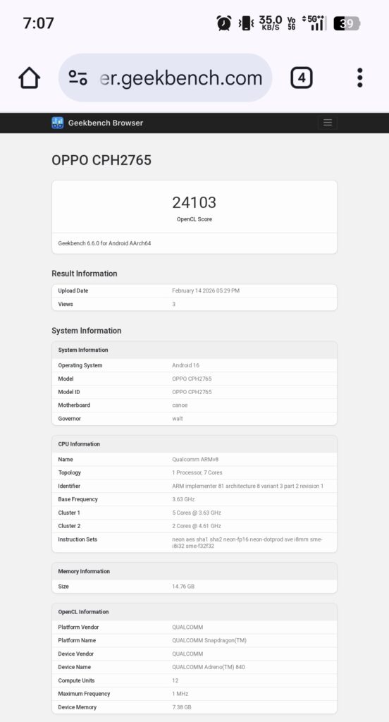 OPPO Find N6 Geekbench
